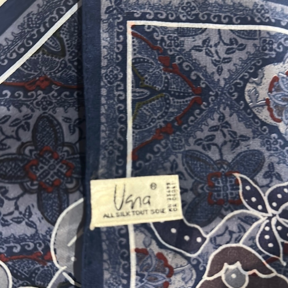 Vintage Ugra all silk Floral patterned Blue white maroon Gray Scarf lightweight - Picture 5 of 8